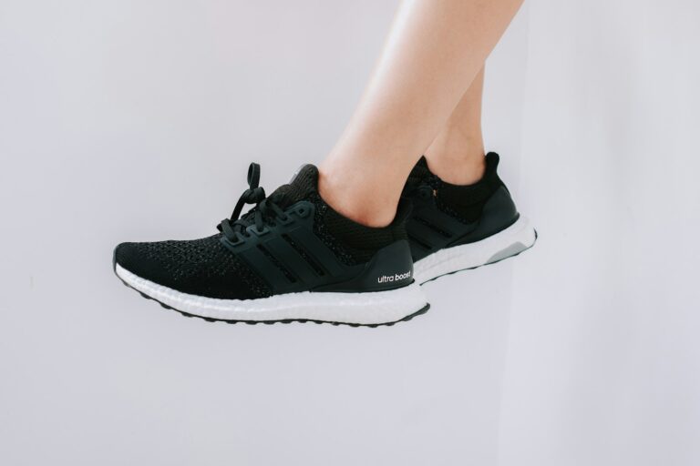 Closeup of running shoes on feet